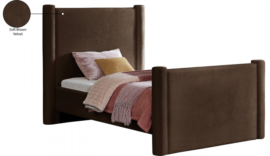 Elias Velvet Twin Bed Brown - B1298Brown-T