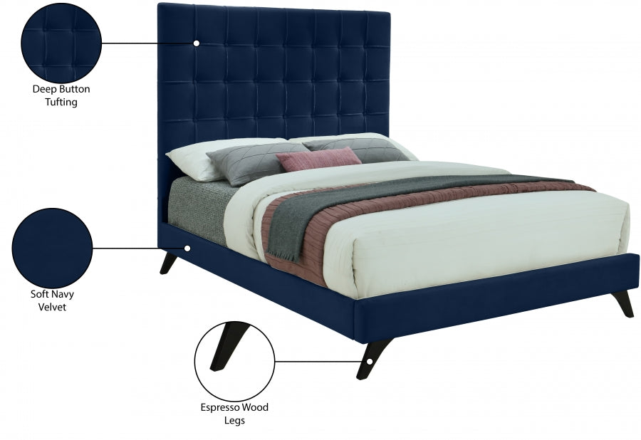 Elly Velvet Full Bed Blue - EllyNavy-F