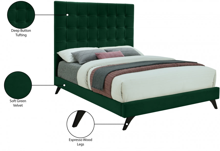 Elly Velvet Full Bed Green - EllyGreen-F