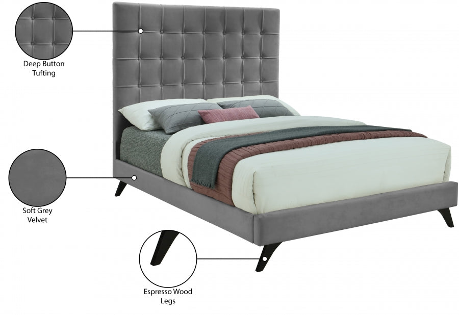 Elly Velvet Full Bed Grey - EllyGrey-F