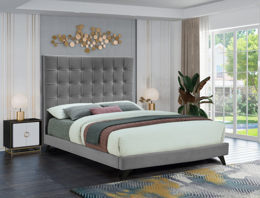 Elly Velvet Full Bed Grey - EllyGrey-F