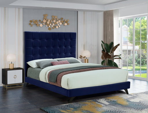 Elly Velvet Queen Bed Blue - EllyNavy-Q