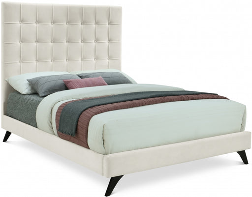 Elly Velvet Queen Bed Cream - EllyCream-Q