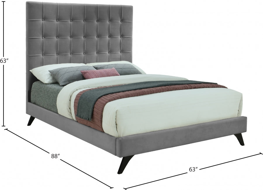 Elly Velvet Queen Bed Grey - EllyGrey-Q