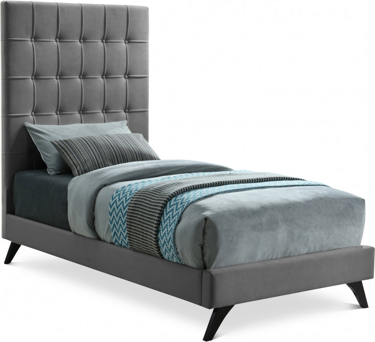 Elly Velvet Twin Bed Grey - EllyGrey-T