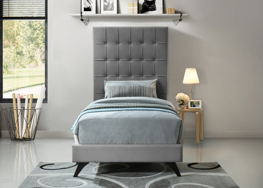 Elly Velvet Twin Bed Grey - EllyGrey-T