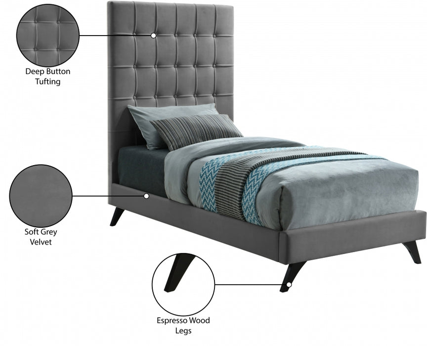 Elly Velvet Twin Bed Grey - EllyGrey-T