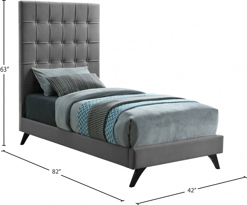 Elly Velvet Twin Bed Grey - EllyGrey-T