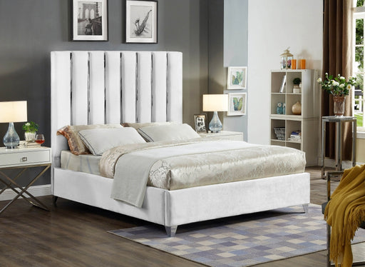 Enzo Velvet Full Bed White - EnzoWhite-F