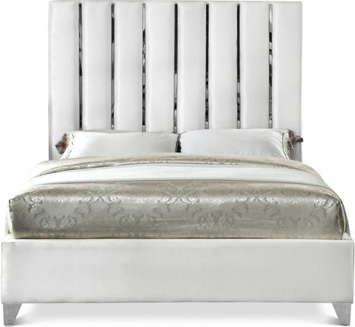 Enzo Velvet Full Bed White - EnzoWhite-F