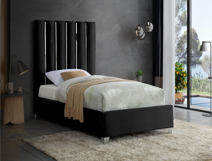 Enzo Velvet Twin Bed Black - EnzoBlack-T