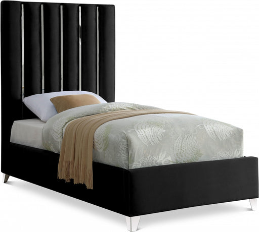 Enzo Velvet Twin Bed Black - EnzoBlack-T