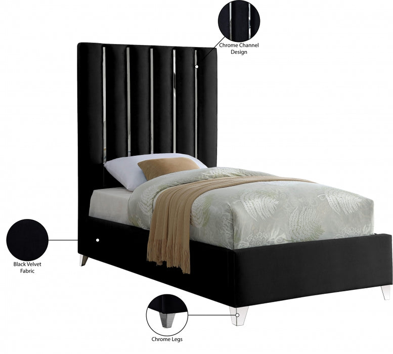 Enzo Velvet Twin Bed Black - EnzoBlack-T