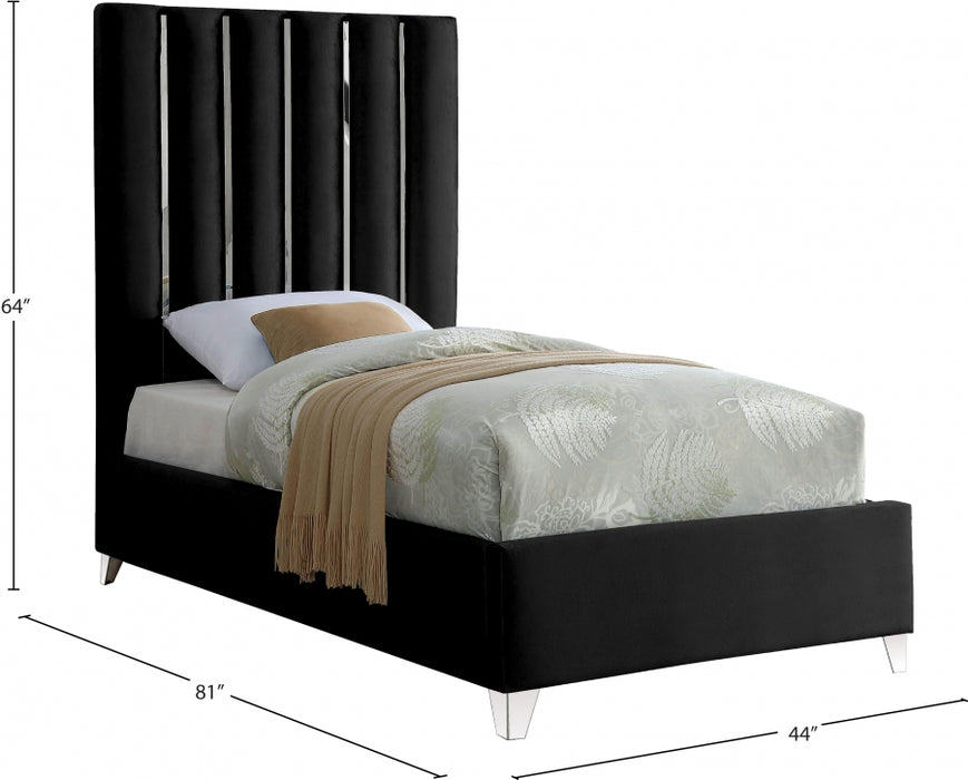 Enzo Velvet Twin Bed Black - EnzoBlack-T