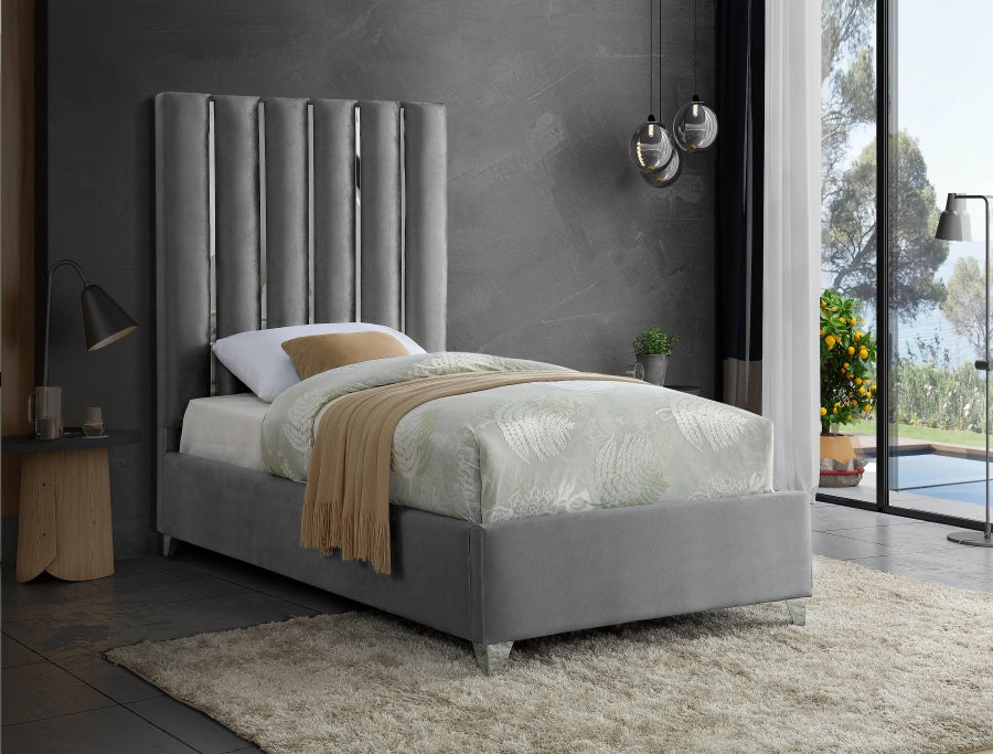 Enzo Velvet Twin Bed Grey - EnzoGrey-T