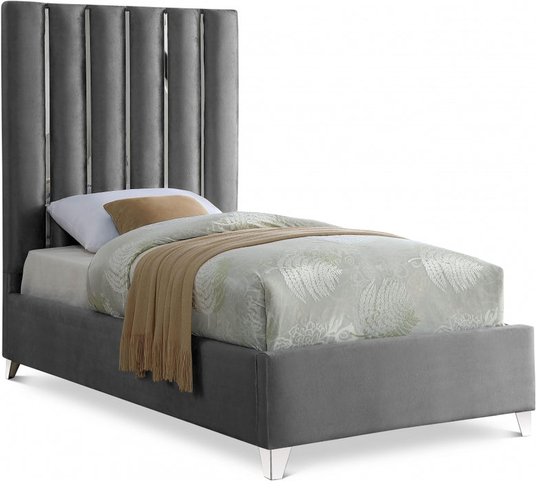 Enzo Velvet Twin Bed Grey - EnzoGrey-T