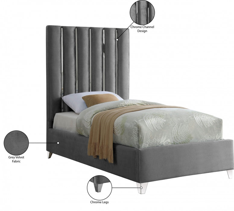 Enzo Velvet Twin Bed Grey - EnzoGrey-T