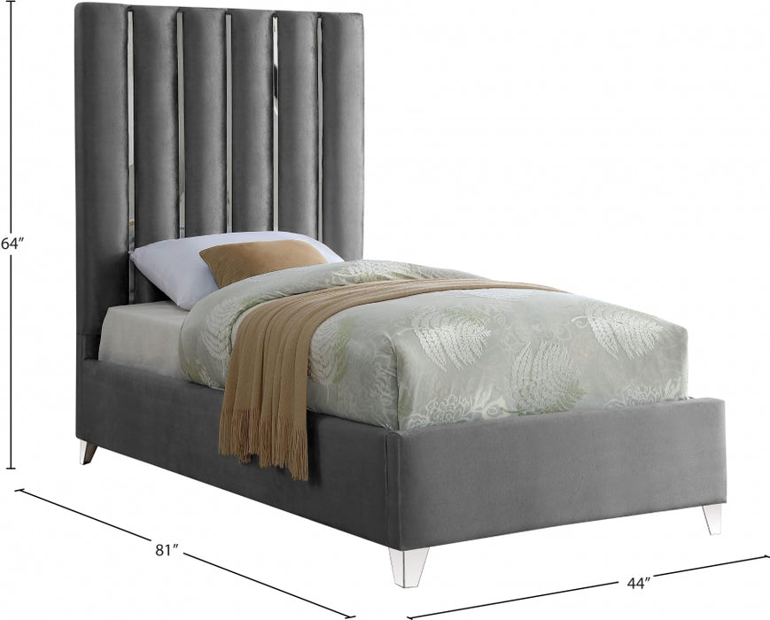 Enzo Velvet Twin Bed Grey - EnzoGrey-T