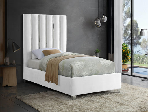 Enzo Velvet Twin Bed White - EnzoWhite-T