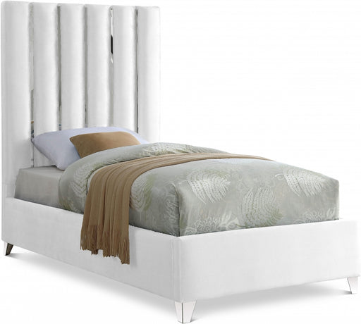 Enzo Velvet Twin Bed White - EnzoWhite-T