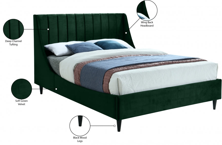 Eva Velvet Full Bed Green - EvaGreen-F