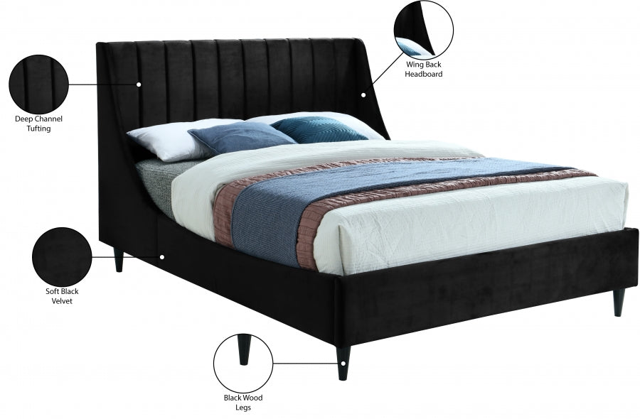 Eva Velvet King Bed Black - EvaBlack-K