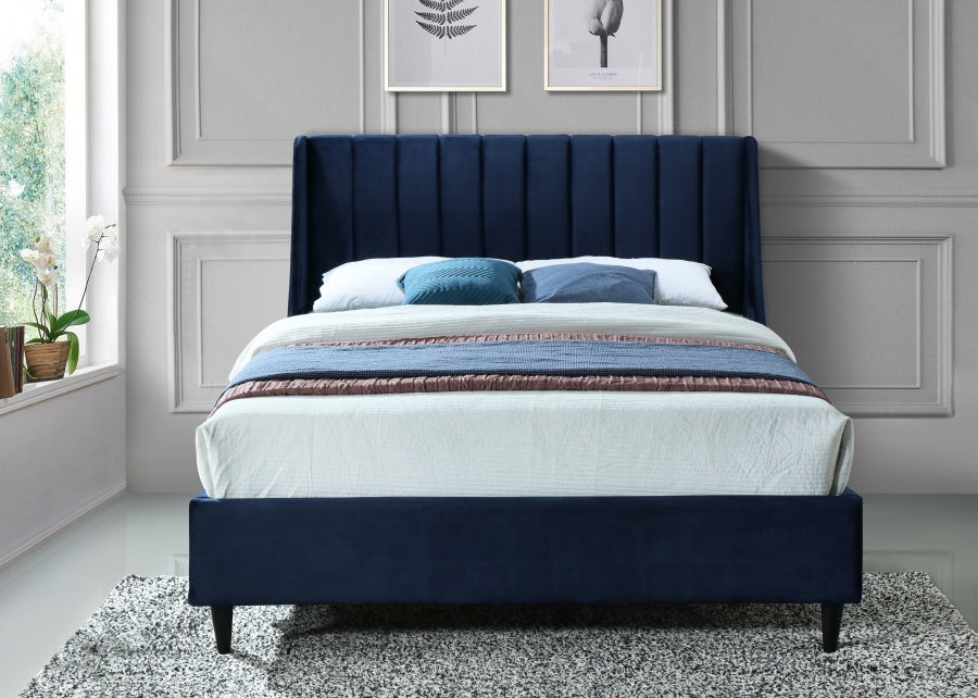 Eva Velvet King Bed Blue - EvaNavy-K