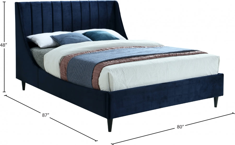 Eva Velvet King Bed Blue - EvaNavy-K