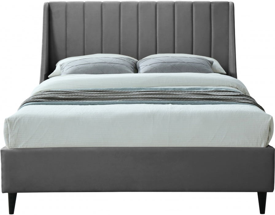 Eva Velvet King Bed Grey - EvaGrey-K