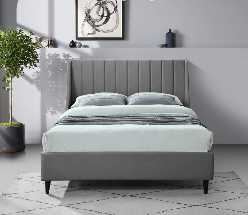 Eva Velvet King Bed Grey - EvaGrey-K