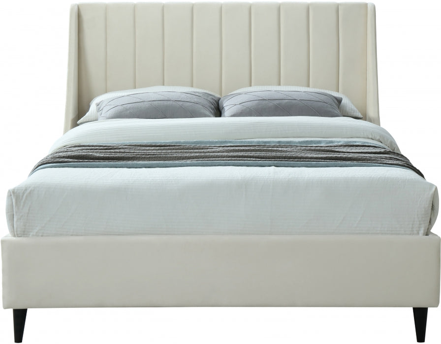 Eva Velvet Queen Bed Cream - EvaCream-Q