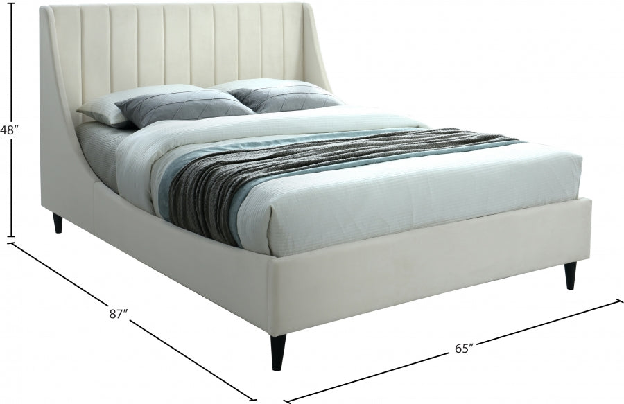 Eva Velvet Queen Bed Cream - EvaCream-Q