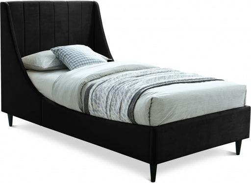 Eva Velvet Twin Bed Black - EvaBlack-T