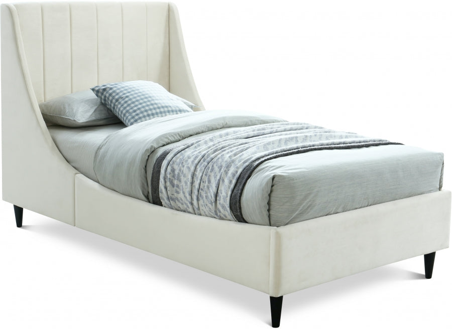 Eva Velvet Twin Bed Cream - EvaCream-T