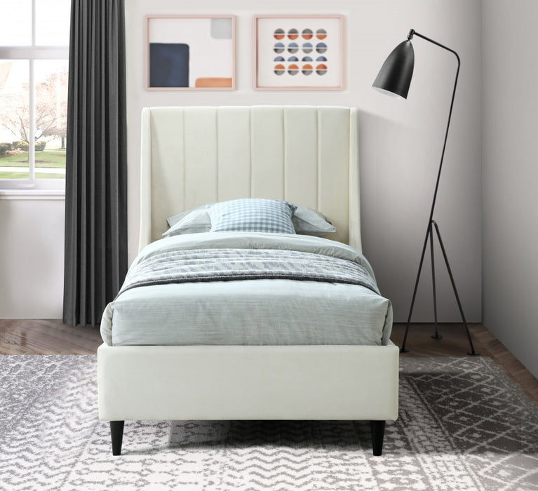 Eva Velvet Twin Bed Cream - EvaCream-T