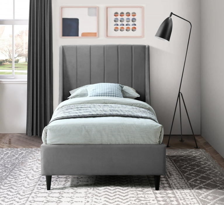 Eva Velvet Twin Bed Grey - EvaGrey-T