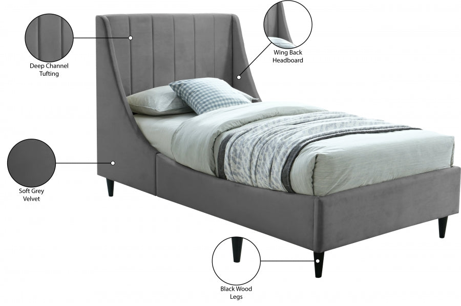 Eva Velvet Twin Bed Grey - EvaGrey-T