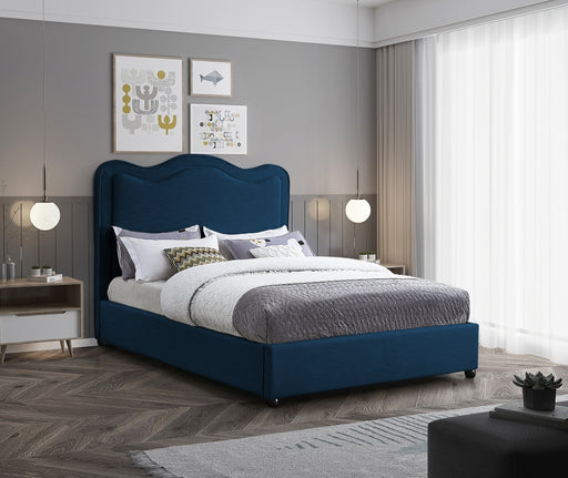 Felix Linen Textured Fabric King Bed Blue - FelixNavy-K