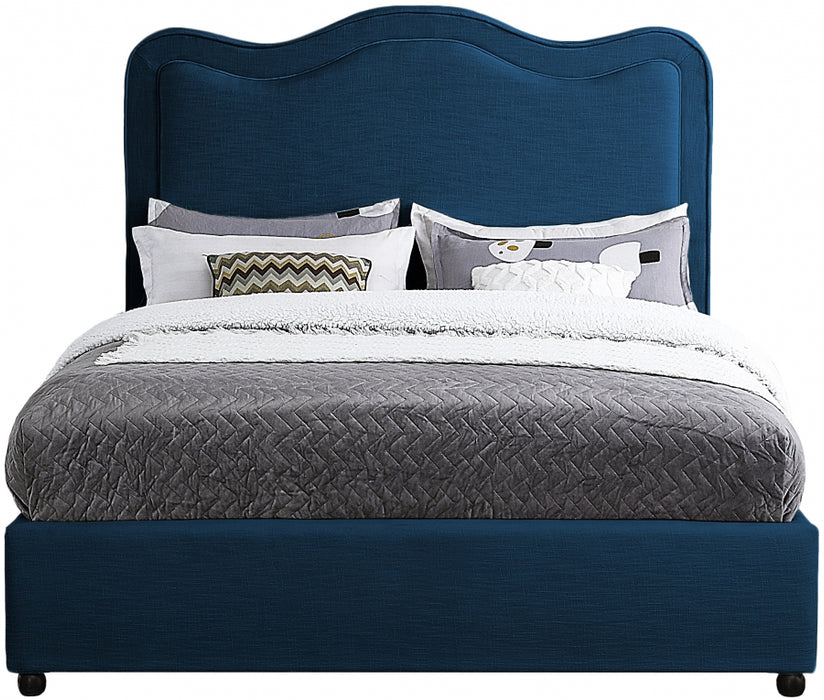 Felix Linen Textured Fabric Queen Bed Blue - FelixNavy-Q