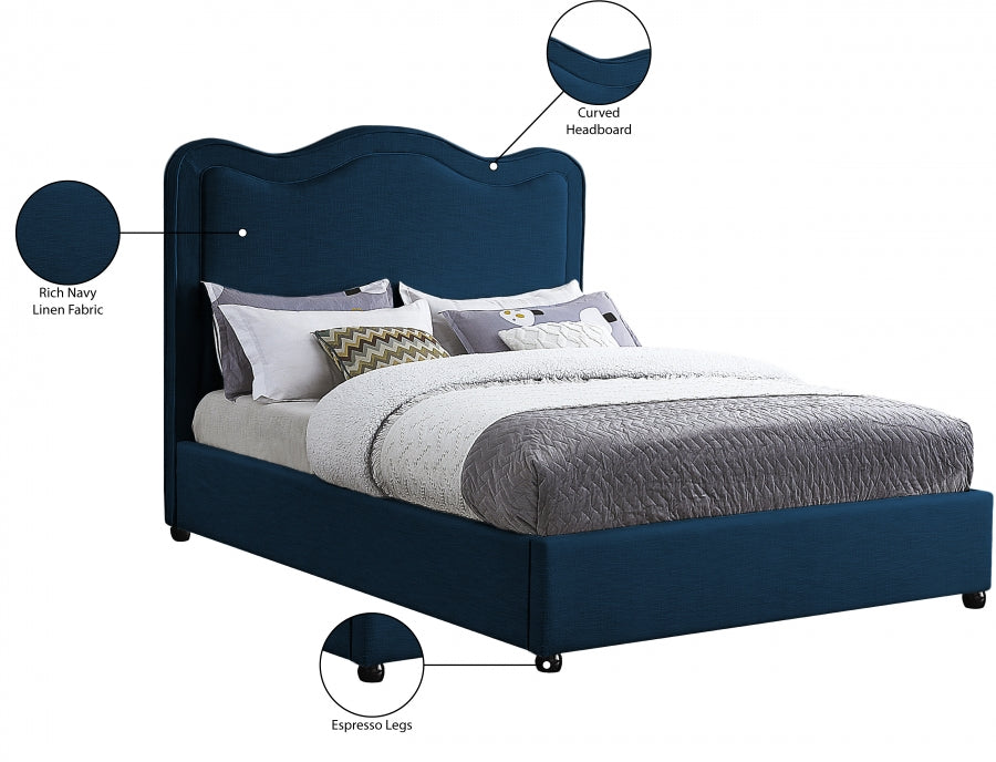 Felix Linen Textured Fabric Queen Bed Blue - FelixNavy-Q