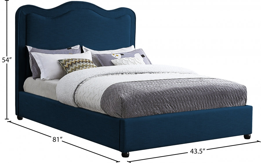 Felix Linen Textured Fabric Queen Bed Blue - FelixNavy-Q