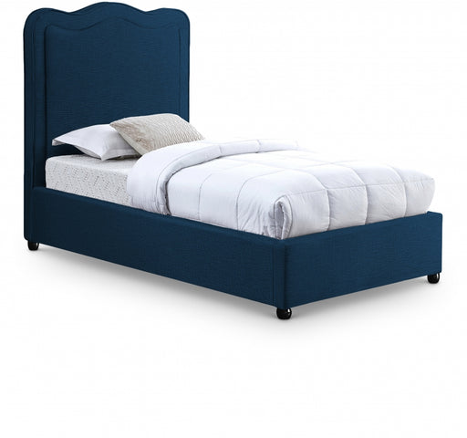 Felix Linen Textured Fabric Twin Bed Blue - FelixNavy-T