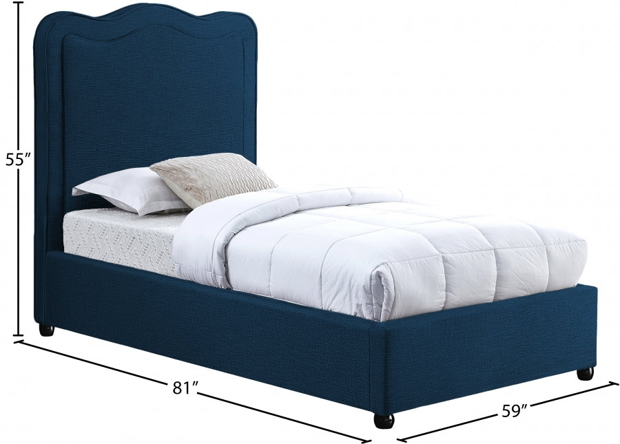 Felix Linen Textured Fabric Twin Bed Blue - FelixNavy-T