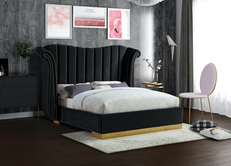 Flora Velvet King Bed (3 Boxes) Black - FloraBlack-K