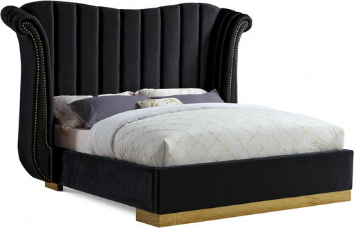 Flora Velvet King Bed (3 Boxes) Black - FloraBlack-K