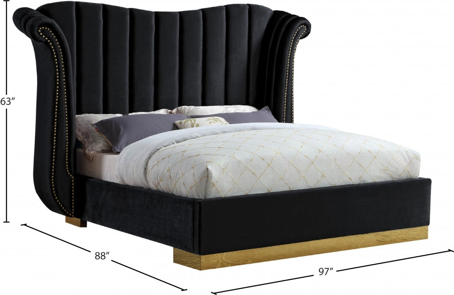 Flora Velvet King Bed (3 Boxes) Black - FloraBlack-K