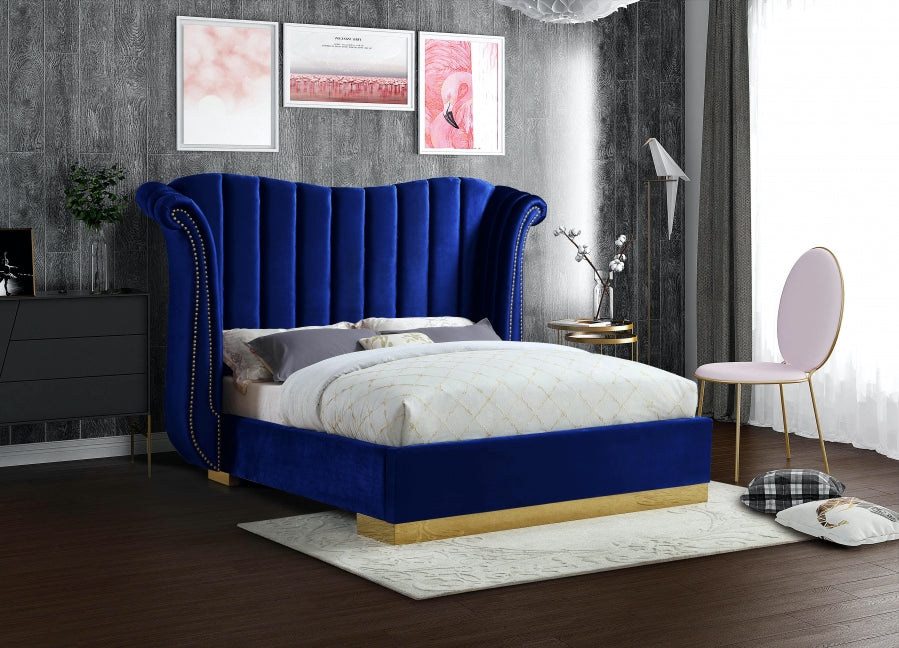 Flora Velvet King Bed (3 Boxes) Blue - FloraNavy-K