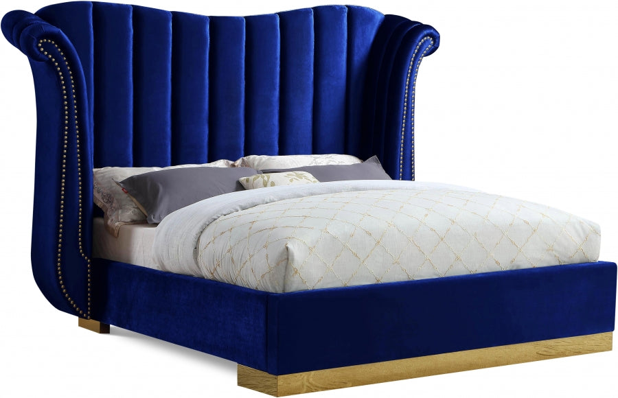 Flora Velvet King Bed (3 Boxes) Blue - FloraNavy-K