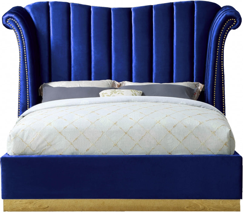 Flora Velvet King Bed (3 Boxes) Blue - FloraNavy-K