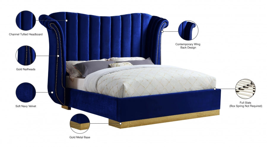 Flora Velvet King Bed (3 Boxes) Blue - FloraNavy-K